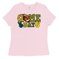 Bubblegum Pink Game day yellow and green team color Ladies Tee - HowdyJamesFarm