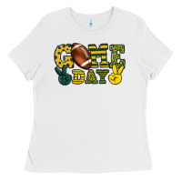 White Game day yellow and green team color Ladies Tee - HowdyJamesFarm