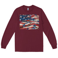 Burgundy Leopard glitter American flag Long Sleeve Tee - FaDigitalArtStudio