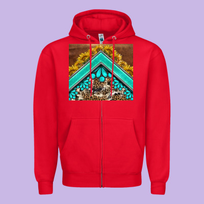 Western  Sunflower Turquise Gemstone  Tumbler Zipper Hoodie Designed By Barkaloodesign
