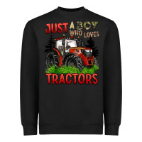 Black just a boy who loves tractors red tractor Heavyweight Sweatshirt - BarkalooDesign