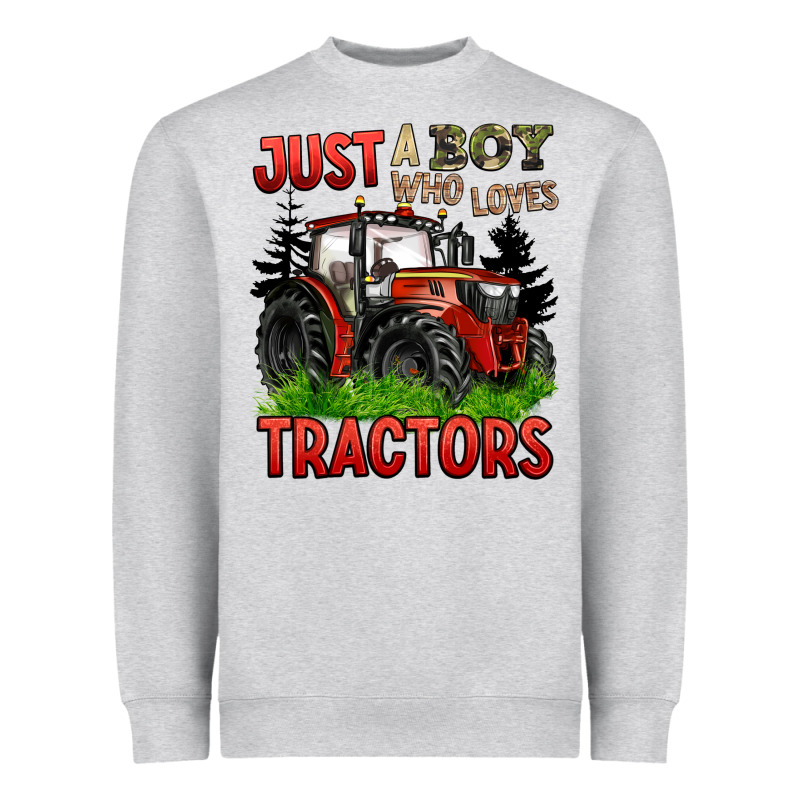 Just A Boy Who Loves Tractors Red Tractor Heavyweight Sweatshirt by BarkalooDesign | Teevron