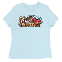 Baby Blue Game day football popcorn Ladies Tee - HowdyJamesFarm