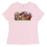 Bubblegum Pink Game day football popcorn Ladies Tee - HowdyJamesFarm