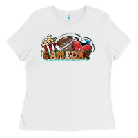 White Game day football popcorn Ladies Tee - HowdyJamesFarm