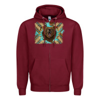 Burgundy bear native American background Zipper Hoodie - BarkalooDesign