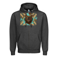 Charcoal Heather bear native American background Zipper Hoodie - BarkalooDesign