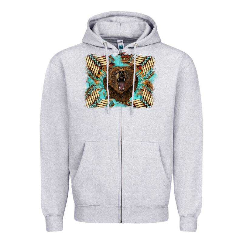 Bear Native American Background Zipper Hoodie by BarkalooDesign | Teevron