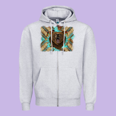 Bear Native American Background Zipper Hoodie Designed By Barkaloodesign
