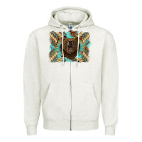 Oatmeal Heather bear native American background Zipper Hoodie - BarkalooDesign