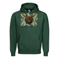 Sports Green bear native American background Zipper Hoodie - BarkalooDesign