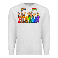 Oatmeal Heather human with hands and pride flags Premium Sweatshirt - AdoDesignShop