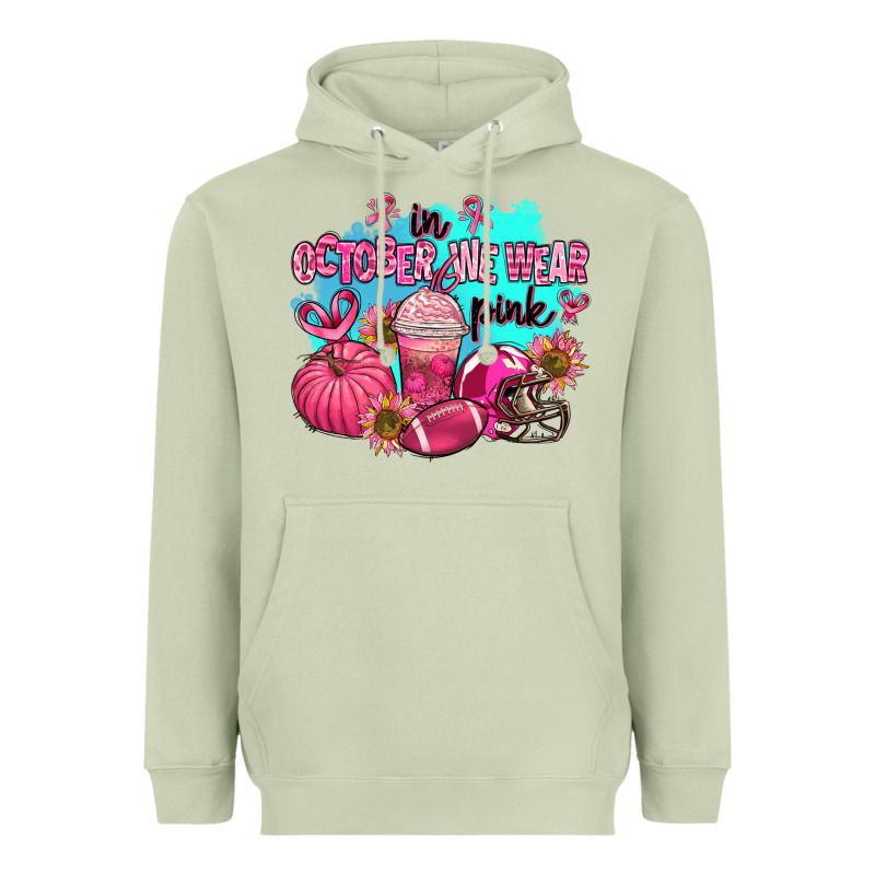 In October We Wear Pink American Football Heavyweight Hoodie by AdoDesignShop | Teevron