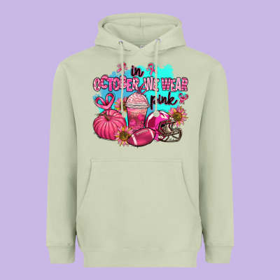 In October We Wear Pink American Football Heavyweight Hoodie Designed By Adodesignshop