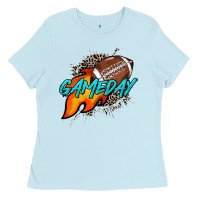 Baby Blue Game day leopard fire and ball Ladies Tee - HowdyJamesFarm
