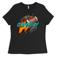 Black Game day leopard fire and ball Ladies Tee - HowdyJamesFarm