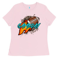 Bubblegum Pink Game day leopard fire and ball Ladies Tee - HowdyJamesFarm