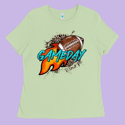 Game Day Leopard Fire And Ball Ladies Tee Designed By Howdyjamesfarm