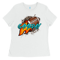 White Game day leopard fire and ball Ladies Tee - HowdyJamesFarm