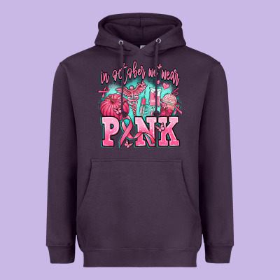 In October We Wear Pink Heavyweight Hoodie Designed By Adodesignshop
