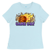 Baby Blue game day basketball leopard flames fireball Ladies Tee - HowdyJamesFarm