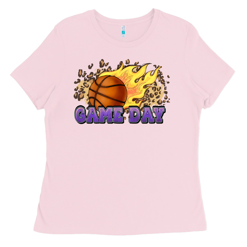 Game Day Basketball Leopard Flames Fireball Ladies Tee by HowdyJamesFarm | Teevron