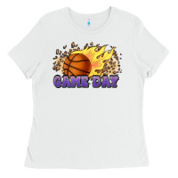 White game day basketball leopard flames fireball Ladies Tee - HowdyJamesFarm