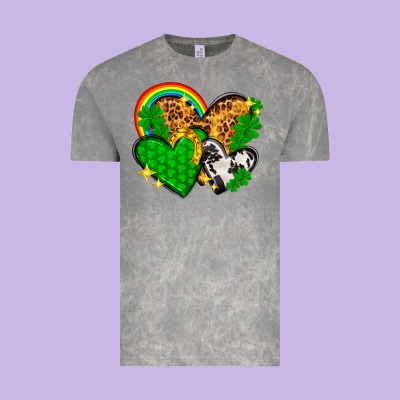 St. Patrick's Day Hearts With Leopard Vintage Tee Designed By Howdyjamesfarm