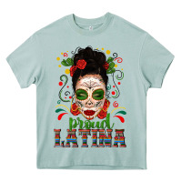 Proud Latina Skull Girl Messy Bun Heavy Core Tee | Teevron