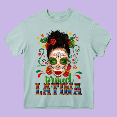 Proud Latina Skull Girl Messy Bun Heavy Core Tee Designed By Texasbilliewilder