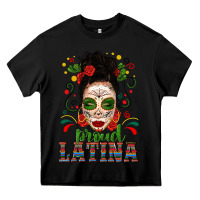 Black Proud Latina Skull Girl Messy Bun Heavy Core Tee - texasbilliewilder