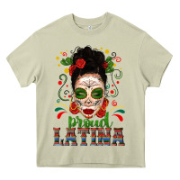 Mossy Proud Latina Skull Girl Messy Bun Heavy Core Tee - texasbilliewilder