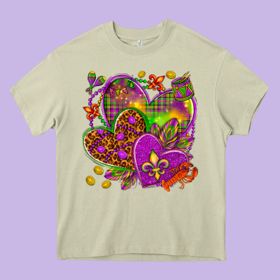 Mardi Gras Hearts Heavy Core Tee Designed By Nancycooperartshop