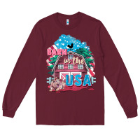 Burgundy Barn in the USA Long Sleeve Tee - FaDigitalArtStudio