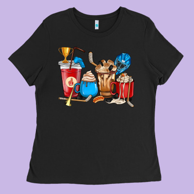 Hockey Coffee Cups Ladies Tee Designed By Howdyjamesfarm