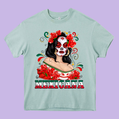 Mexicana With Skull Girl Heavy Core Tee Designed By Texasbilliewilder