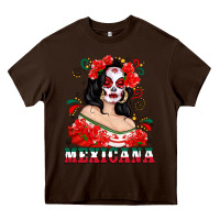 Chocolate Brown Mexicana with Skull Girl Heavy Core Tee - texasbilliewilder