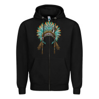 Black native american headdress turquise Zipper Hoodie - BarkalooDesign