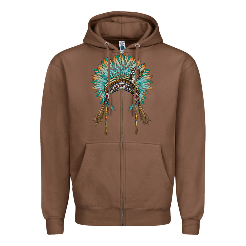Native American Headdress Turquise Zipper Hoodie by BarkalooDesign | Teevron