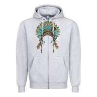 Heather Grey native american headdress turquise Zipper Hoodie - BarkalooDesign