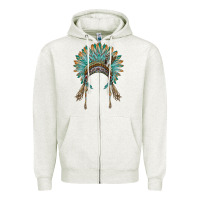 Oatmeal Heather native american headdress turquise Zipper Hoodie - BarkalooDesign