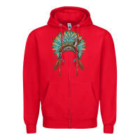 Red native american headdress turquise Zipper Hoodie - BarkalooDesign