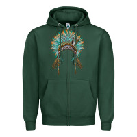 Sports Green native american headdress turquise Zipper Hoodie - BarkalooDesign