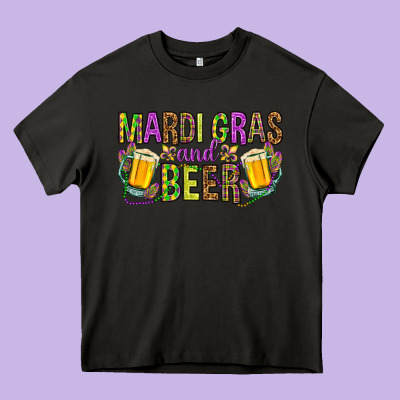 Mardi Gras And Beer Heavy Core Tee Designed By Nancycooperartshop