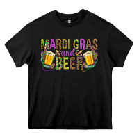 Black Mardi Gras and beer Heavy Core Tee - NancyCooperArtShop