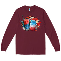 Burgundy Red white and blue slushy cocktail Long Sleeve Tee - FaDigitalArtStudio