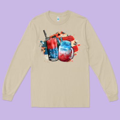 Red White And Blue Slushy Cocktail Long Sleeve Tee Designed By Fadigitalartstudio