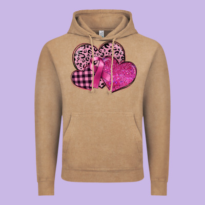 Breast Cancer Hearts Vintage Hoodie Designed By Fadigitalartstudio