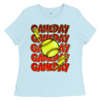 Baby Blue Game day softball lightning bolt Ladies Tee - HowdyJamesFarm