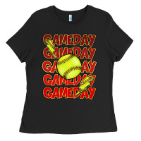 Black Game day softball lightning bolt Ladies Tee - HowdyJamesFarm